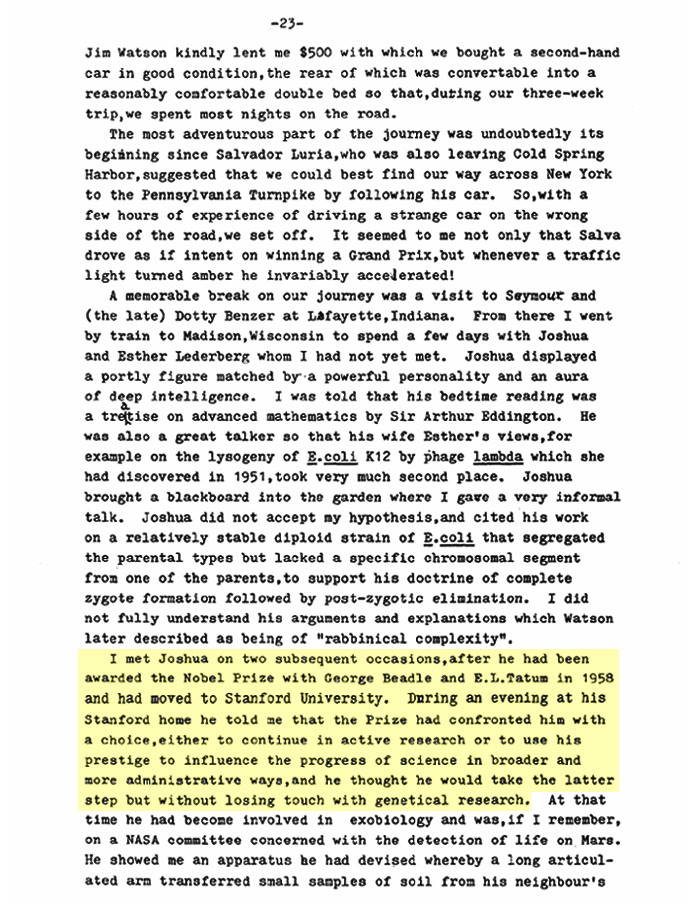 NLM pirated bbgbow A viewpoint of Aspects of a History of Genetics by William Hayes (pp 16-26, JL no longer researcher on p23) p23
